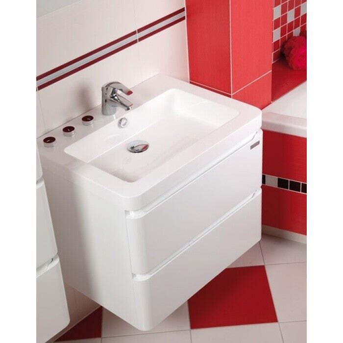 Badezimmerschrank mit Waschbecken Praya hängend 64x53x48, weiß, glänzend