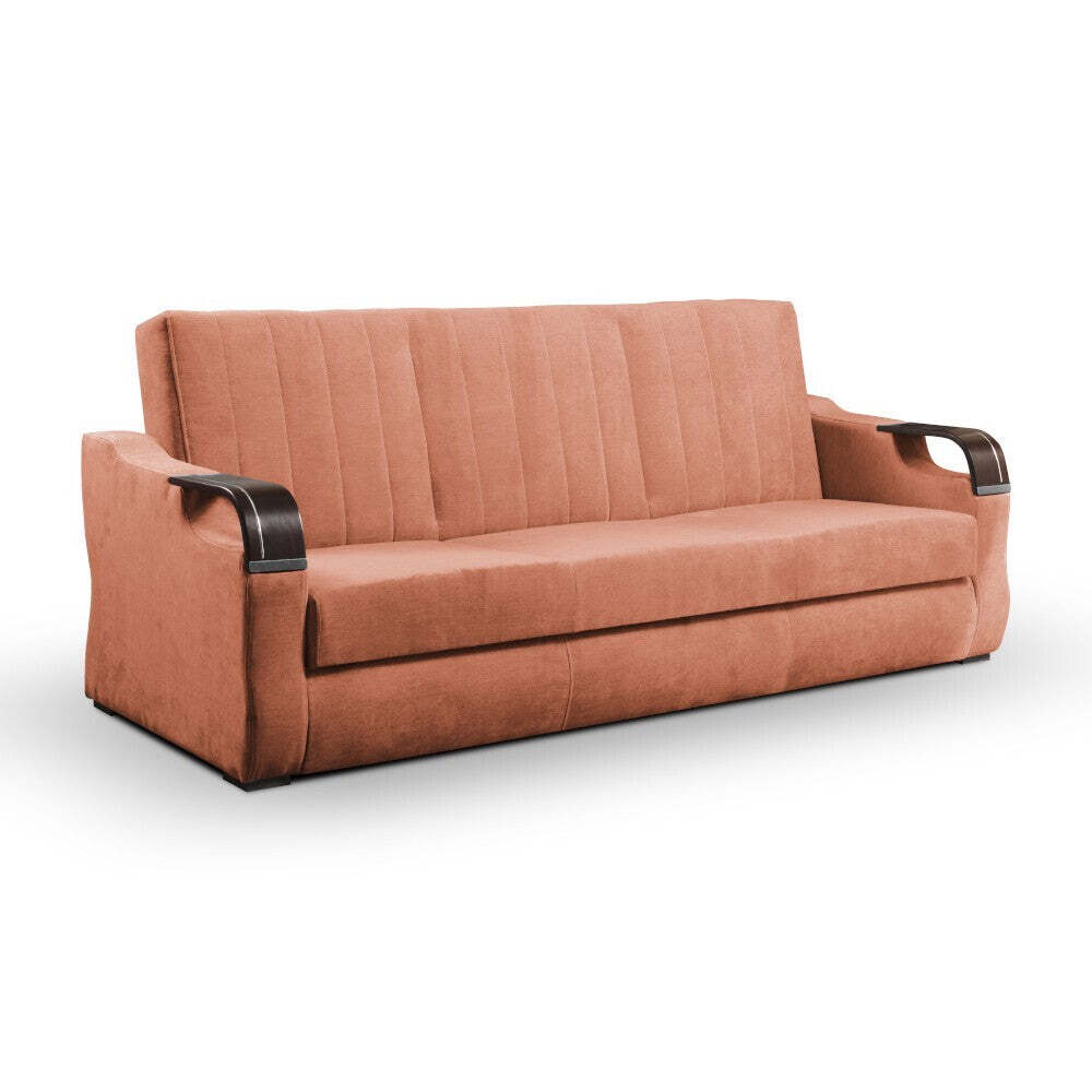 Bergamo - Dreisitzige Schlafcouch (orinoco 51/Holz/Walnuss) - orinoco 51