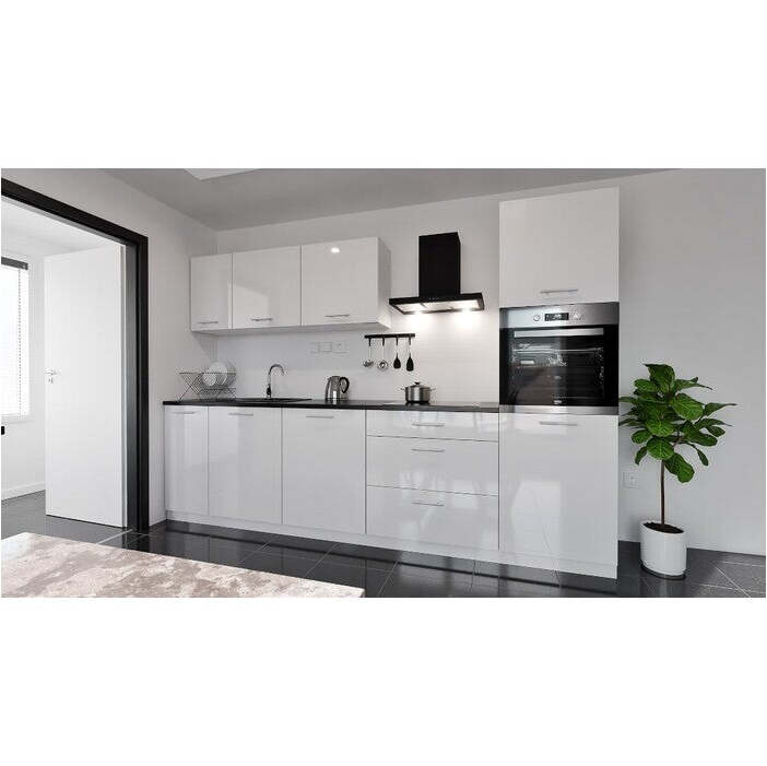 Eckküche Emilia rechte Ecke 243x143 cm (weiß glänzend/schwarz)