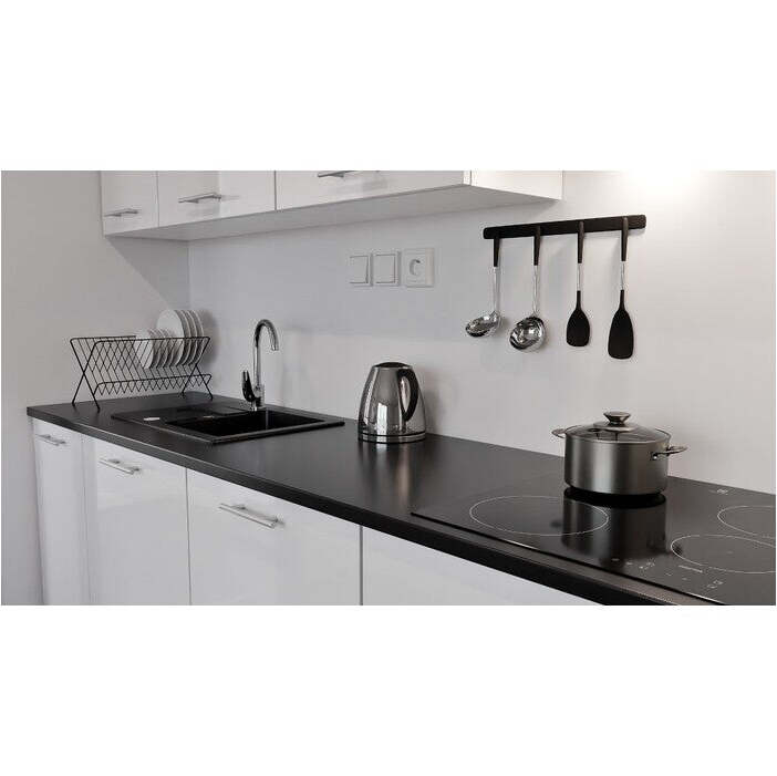 Eckküche Emilia rechte Ecke 243x143 cm (weiß glänzend/schwarz)
