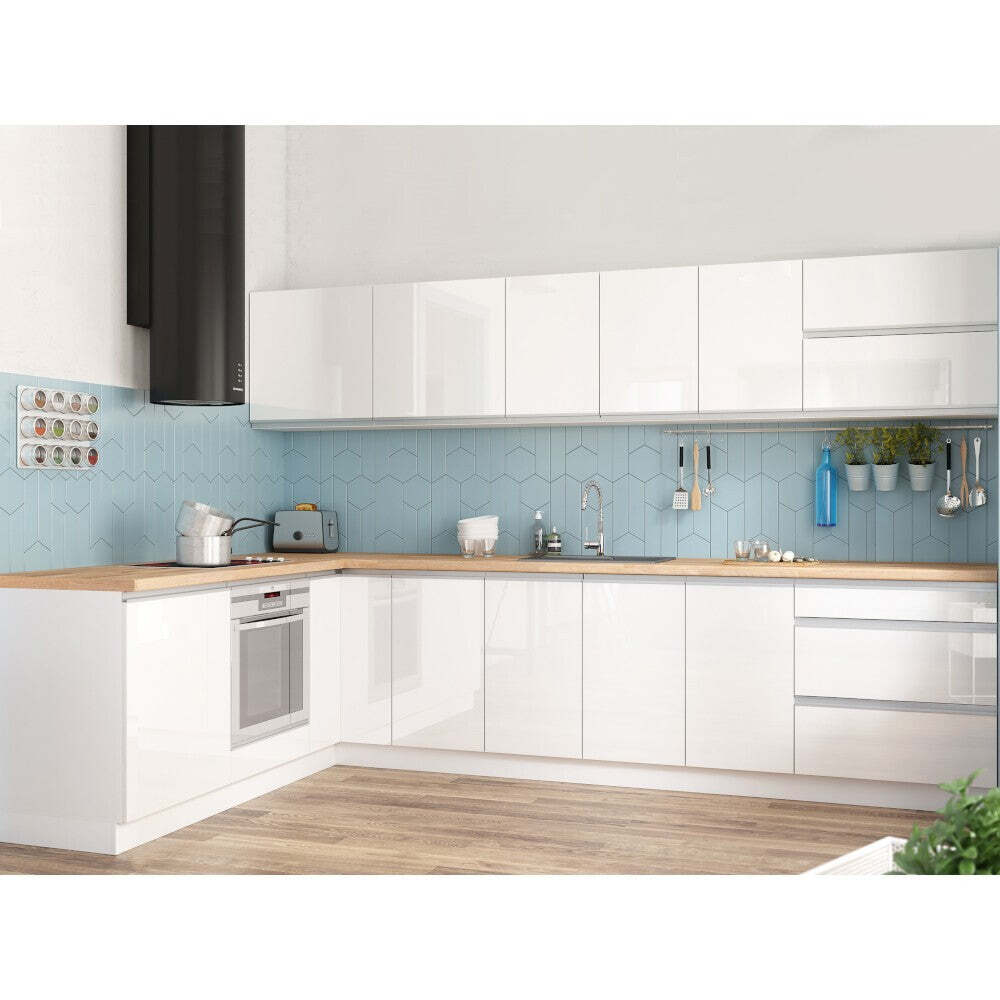 Eckküche Maya linke Ecke 323x203 cm (weiß Hochglanz/Eiche)