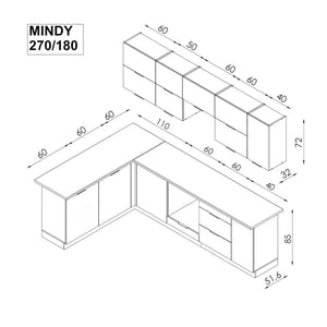 Eckküche Mindy rechte Ecke 270x180 cm (grau matt)
