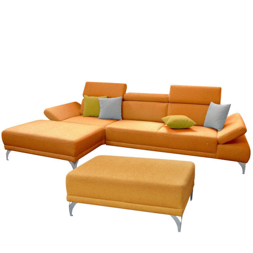 Ecksofa Soni mit Hocker linke Ecke orange
