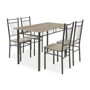 Esszimmergarnitur Raul - 4x Stühle, 1x Tisch (Eiche sonoma, grau)