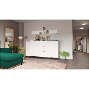Kommode Madlen (3x Türen, weiß, schwarzer Marmor)
