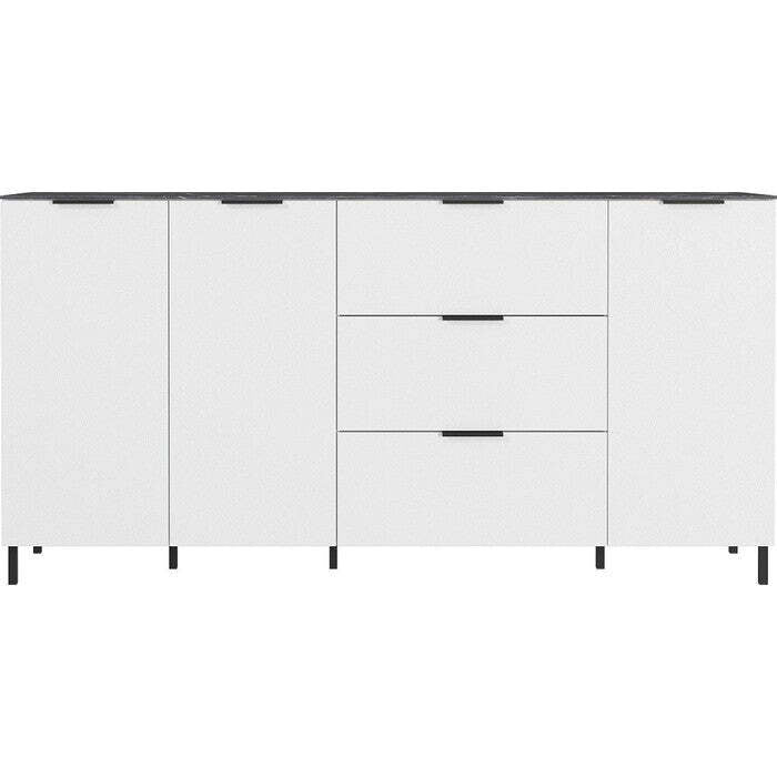 Kommode Madlen (3x Türen, weiß, schwarzer Marmor)