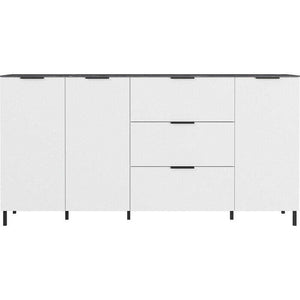 Kommode Madlen (3x Türen, weiß, schwarzer Marmor)