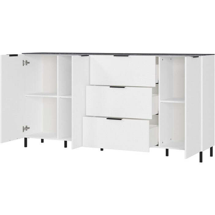 Kommode Madlen (3x Türen, weiß, schwarzer Marmor)