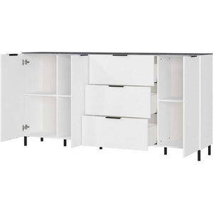 Kommode Madlen (3x Türen, weiß, schwarzer Marmor)