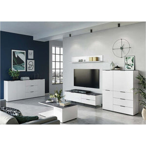 Kommode Madlen (3x Türen, weiß, schwarzer Marmor)