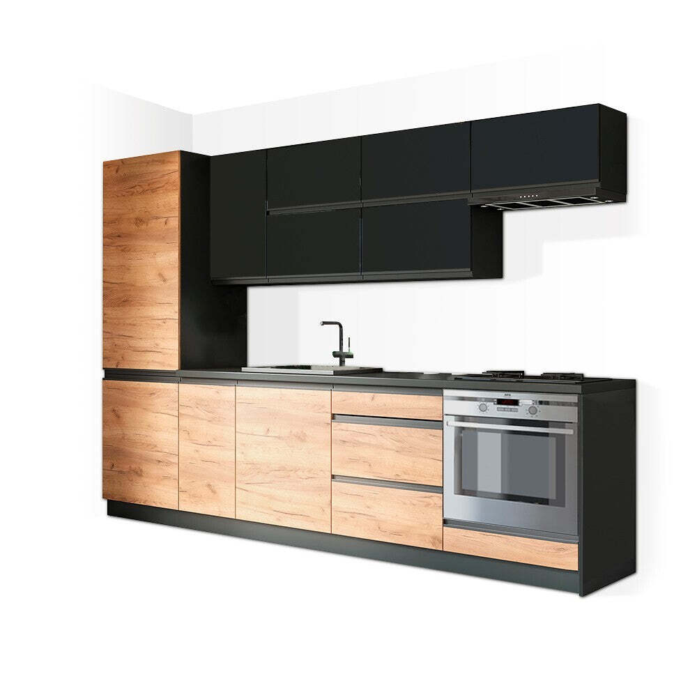 Kuche Brick - 280 cm (schwarz hochglanz/craft)