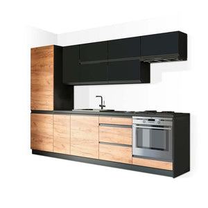 Kuche Brick - 280 cm (schwarz hochglanz/craft)