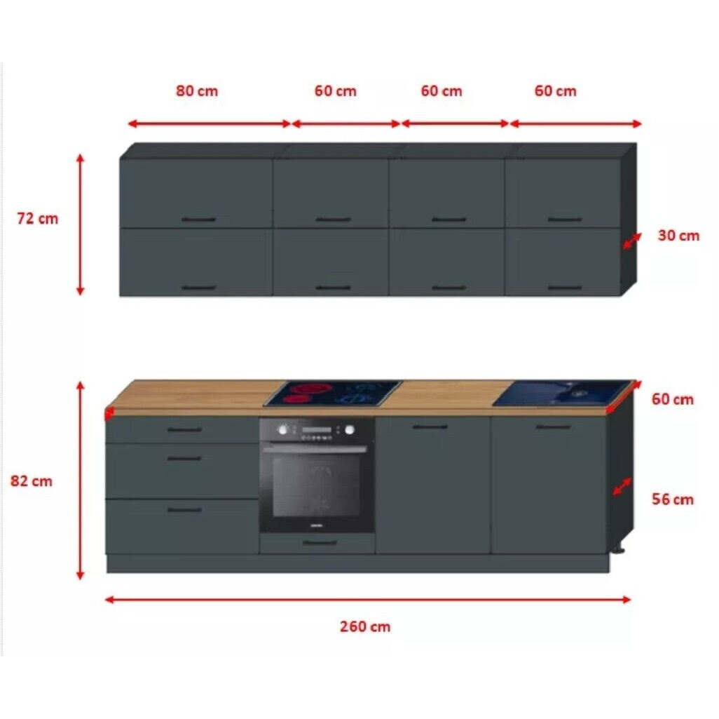 Küche Lisa - 260 cm (grau)