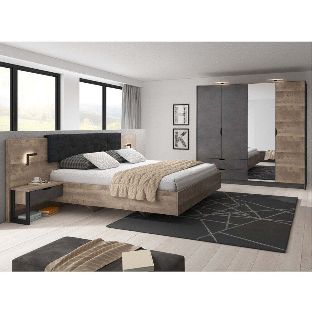 Laura Schlafzimmer-Set - Bettgestell, Kleiderschrank, 2 Nachttische