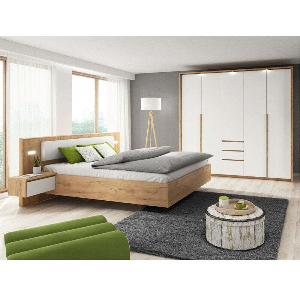 Schlafzimmerset Xelo-Rahmenbetten, Kleiderschrank, 2 Nachttische