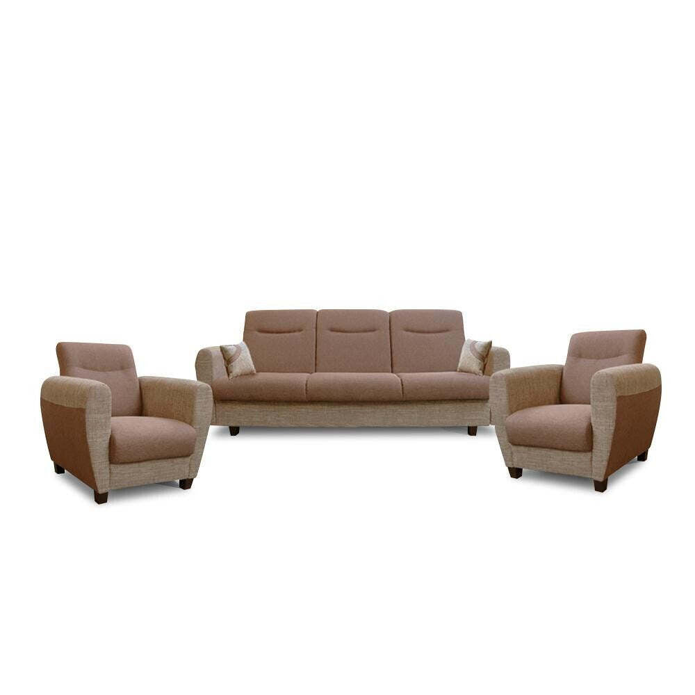 Sofagarnitur Zofia 3+1+1 klappbar braun, beige
