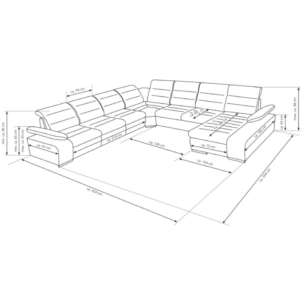 U-förmiges Sofa Korfu IV - rechte Ecke grau,schwarz